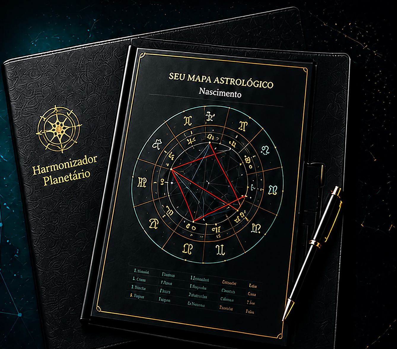 Representação visual do mapa astrológico personalizado do Plano Semente
